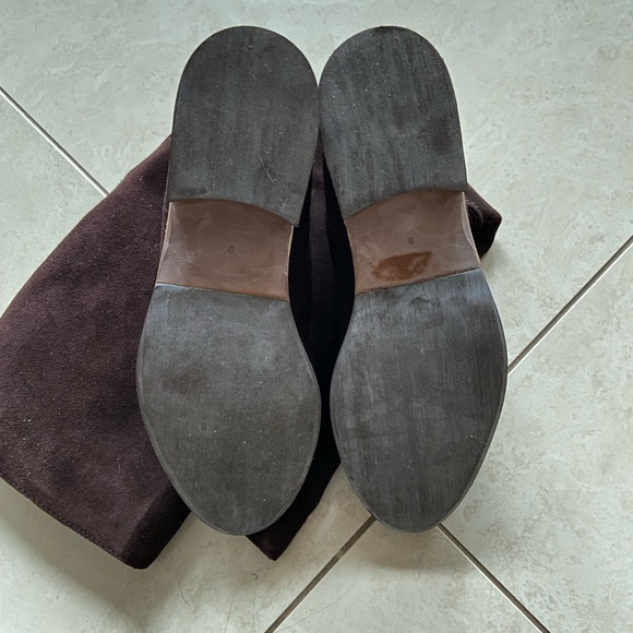 Browns Shoes Brown Boho Leather Suede Knee High Boots with Gold Tone Zipper - Picture 4 of 6